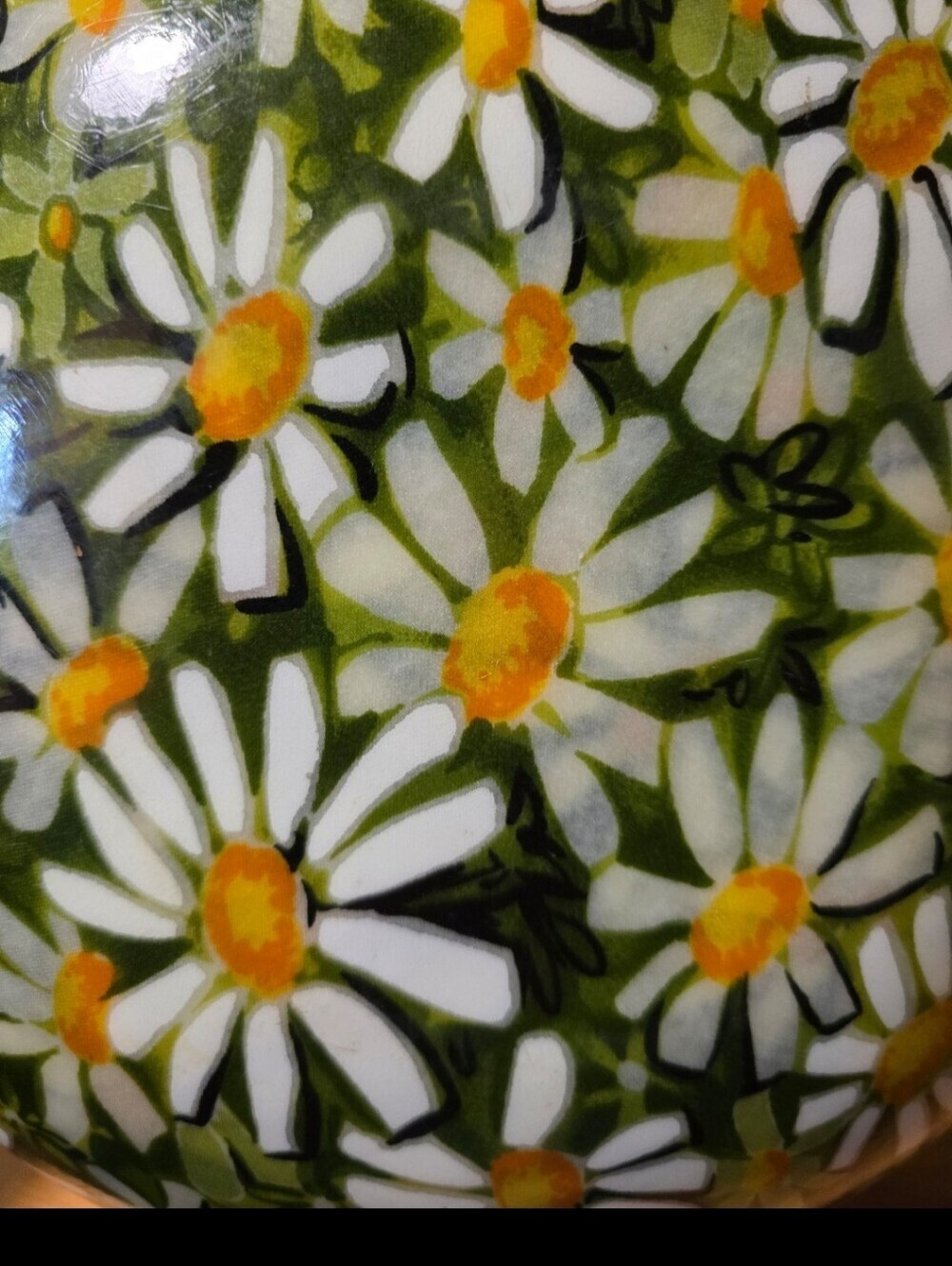 Vtg. 60's Daisy Print Fiberglass 14" Round Serving Tray Groovy MCM Rounded Lipl - Picture 3 of 3